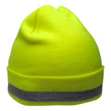 Hi Viz Lime Winter Polyester Stretch Hat with Reflective Yarn Stripe