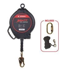 [FP-UFS310100] 100' Galvanized Steel Cable SRL, swivel eye at anchorage end, other end load indicator swivel snap hook. Includes installation carabiner and tagline